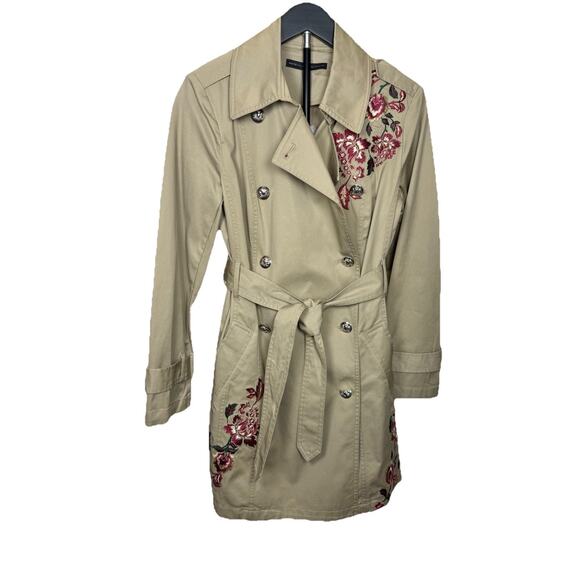 WHBM Embroidered Trench Coat Women’s Sz XS Floral Belted Double Breasted NWT - Picture 2 of 12
